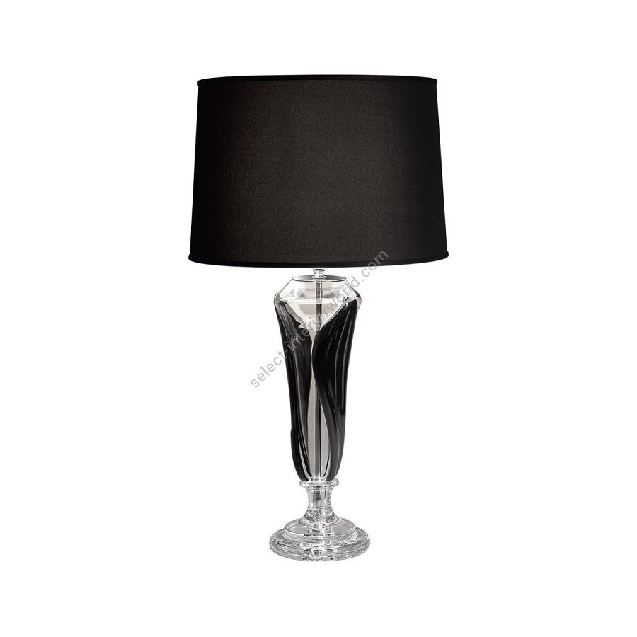 Table lamp / Shiny Nickel finish / Ponge-black fabric lampshade / Transparent Glass