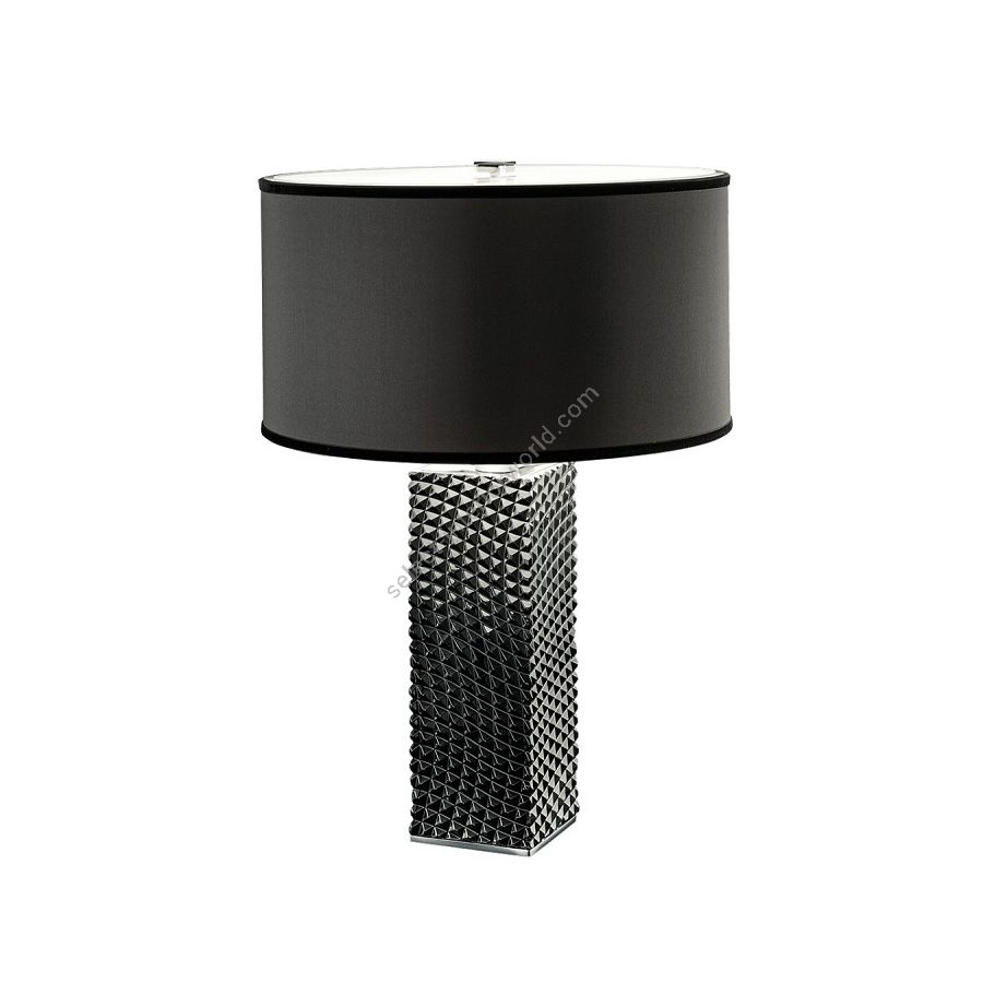 Table lamp / Chrome finish / Black glass / Ponge-black fabric lampshade