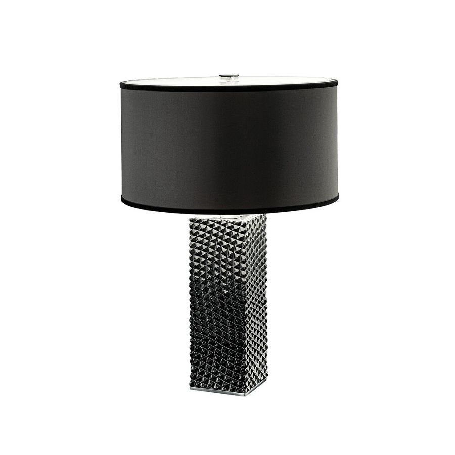Table lamp / Chrome finish / Black glass / Ponge-black fabric lampshade