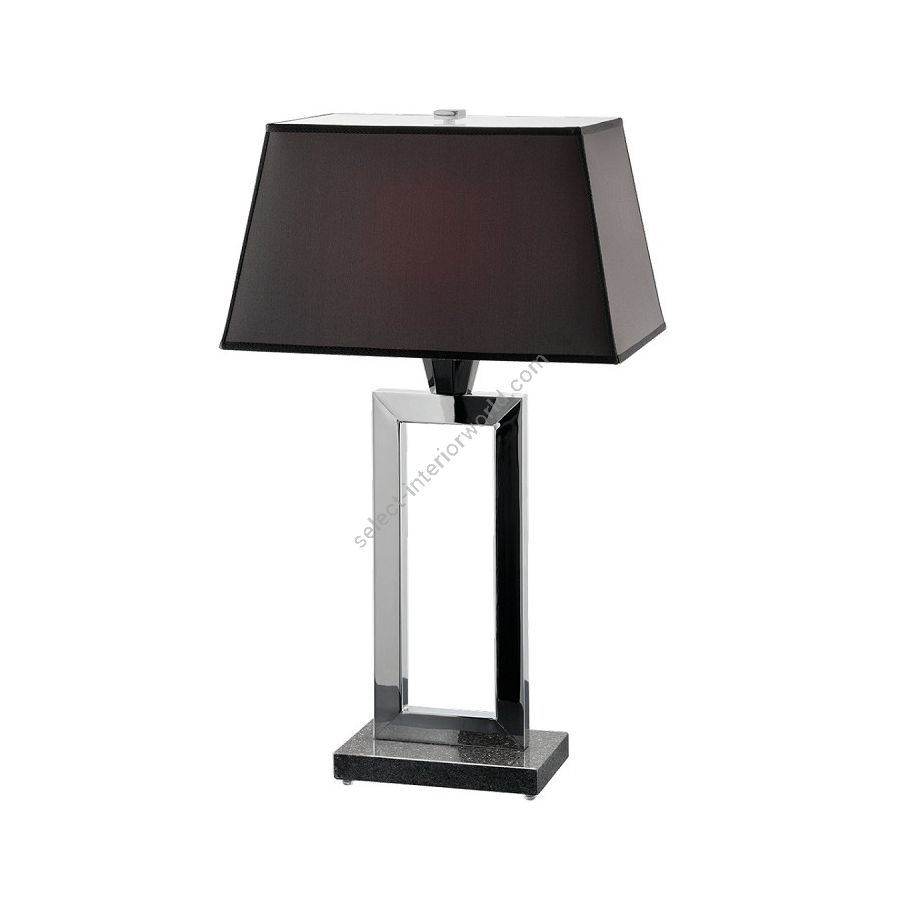Table lamp / Chrome finish / Ponge-black fabric lampshade / Black glass