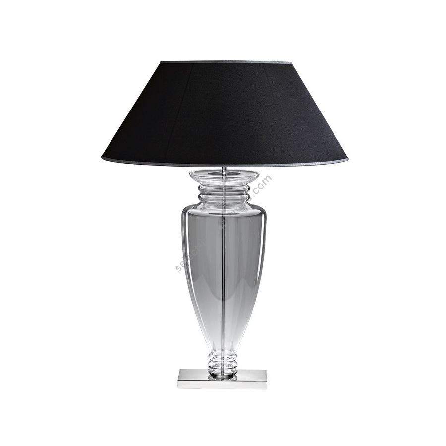 Table lamp / Shiny Nickel finish / Transparent glass / Raso-black fabric lampshade
