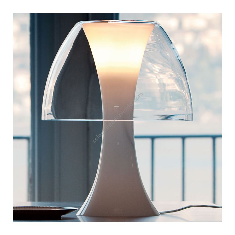 Table lamp / Milkwhite base / Clear glass shade / Transparent cable