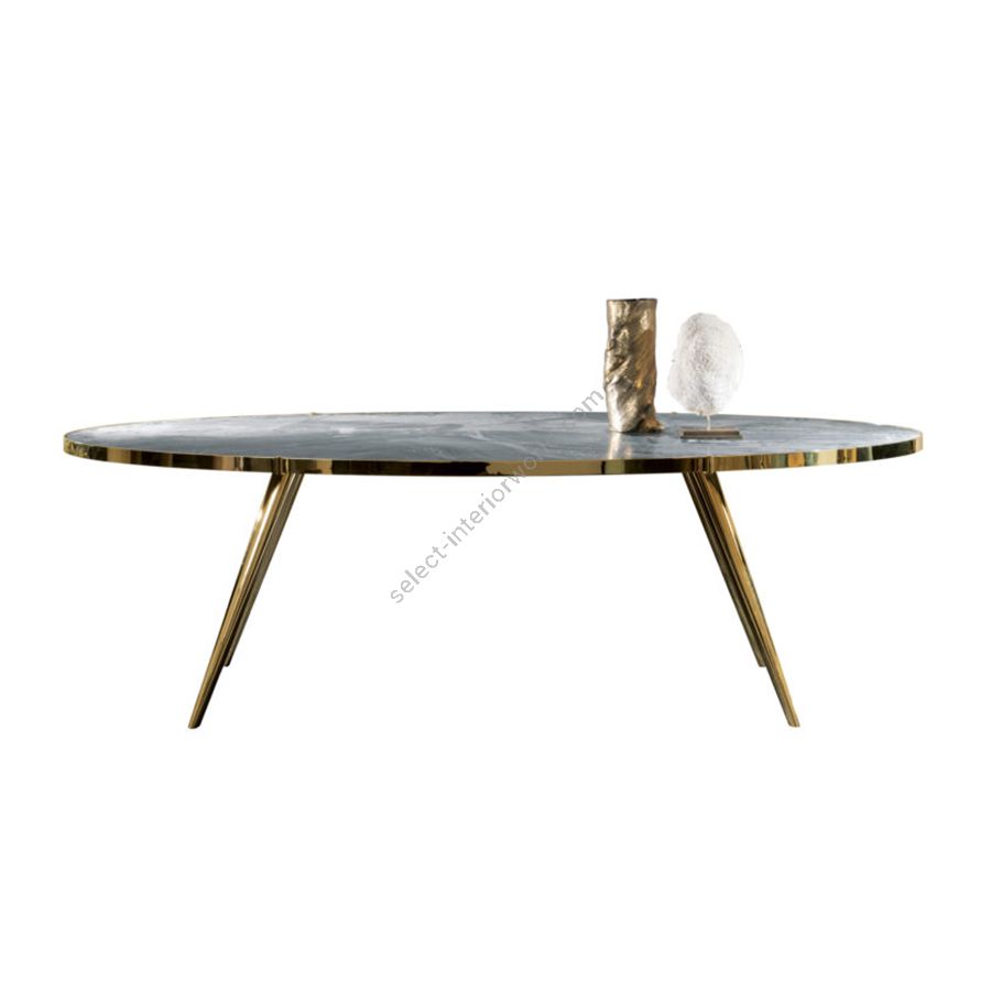 Finish Glosss brass plated structure, Top Zebra black marble