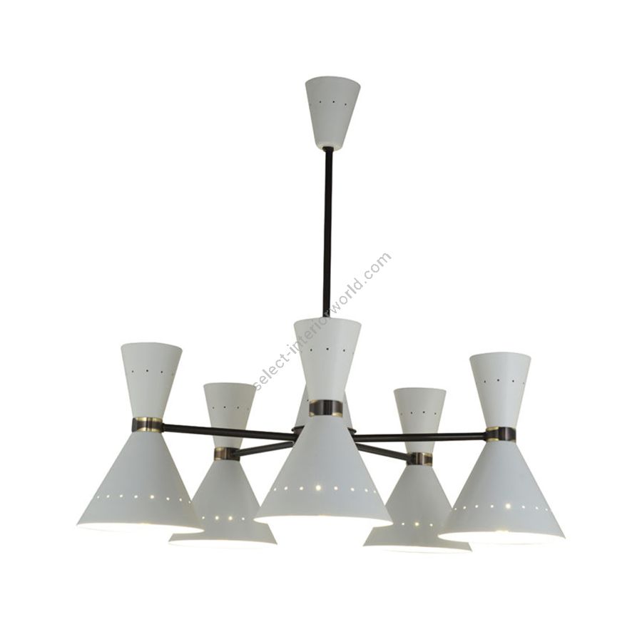 Brass dark brushed bronze finish / White metal lampshades / 5 lights (cm.: 80 x 70 x 70 / inch.: 31.5" x 27.5" x 27.5")