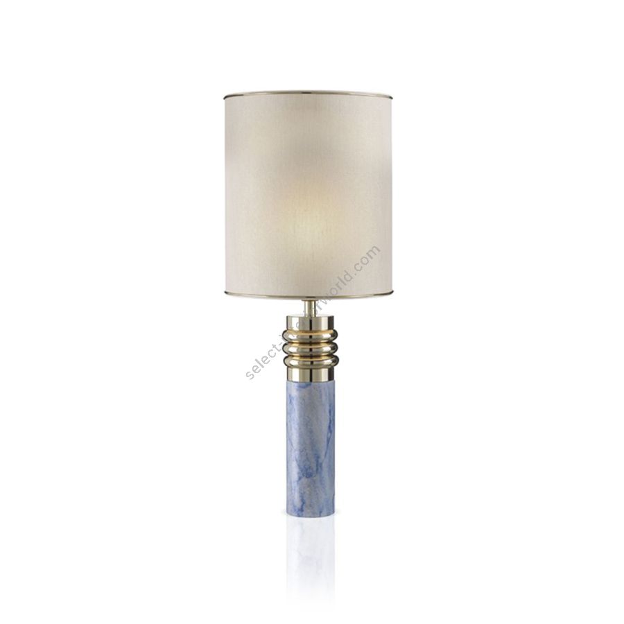 Table lamp / Blue Azul Macauba marble / Soft gold brass rings
