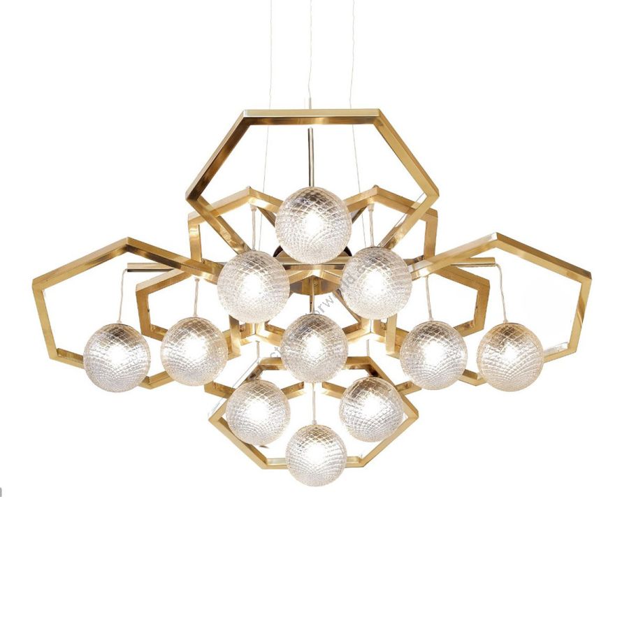 Chandelier with Ballotton Spheres Murano glass / Polished brass finish