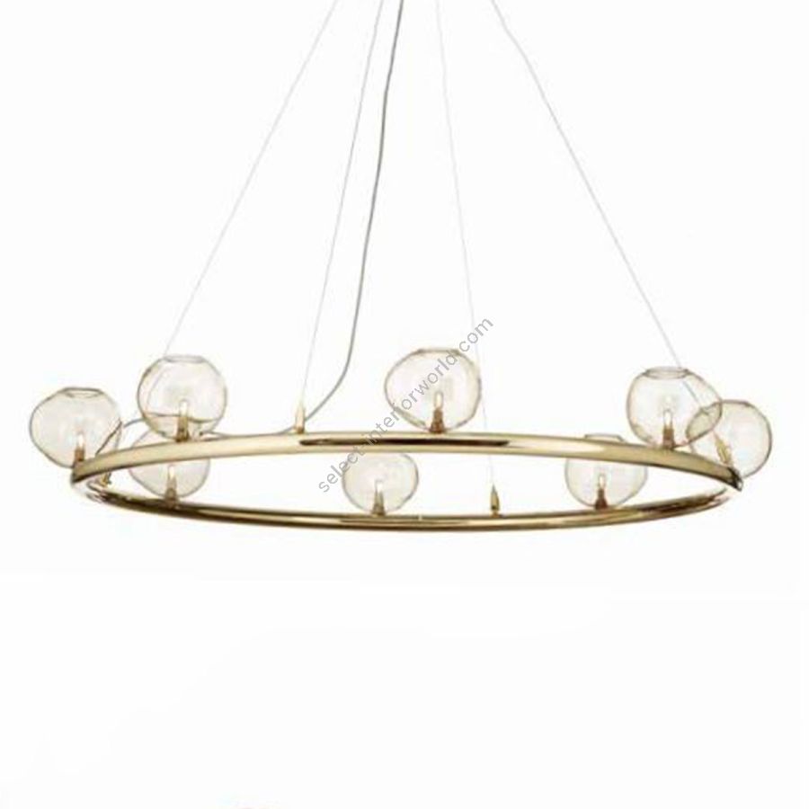 Modern chandelier / Soft Gold finish / Soft honey colored glass / 8 lights (cm.:max 100 x 130 x 130 / inch.: max 39.3" x 51.1" x 51.1")