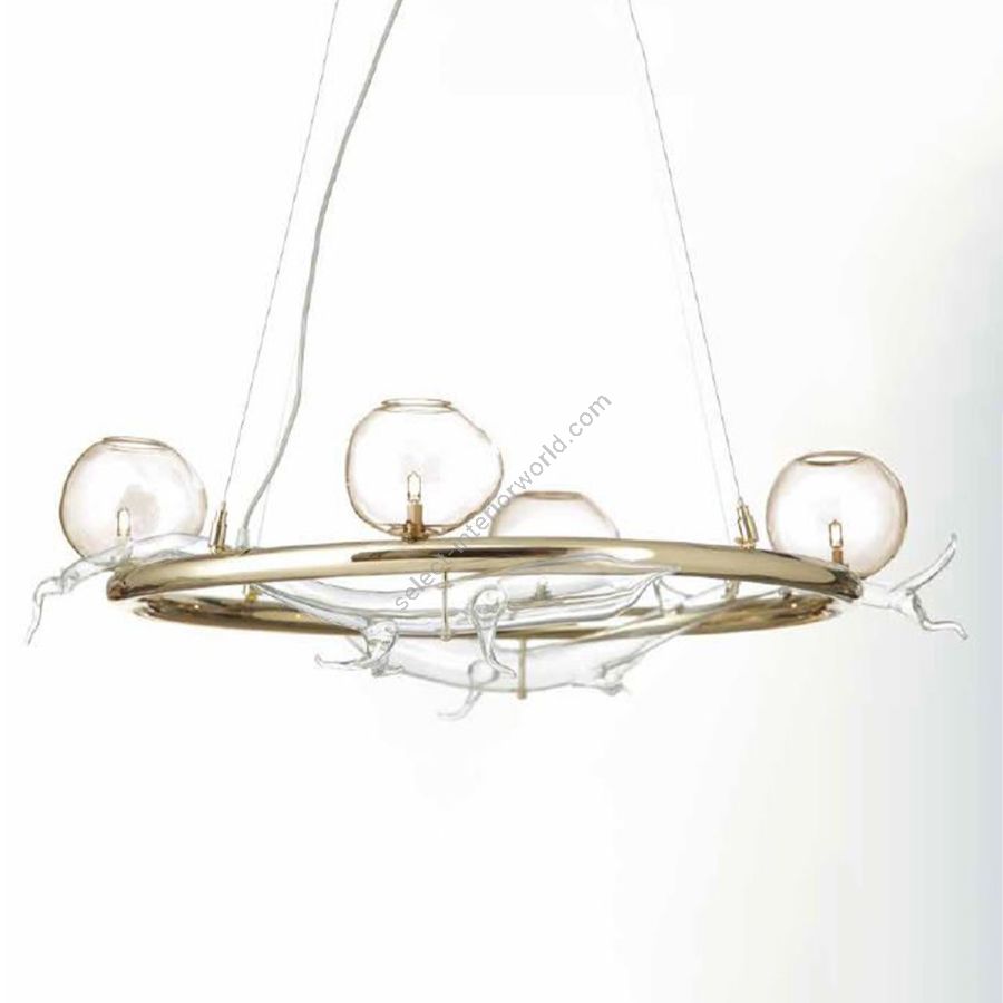 Designer chandelier / Soft Gold finish / Soft honey colored glass