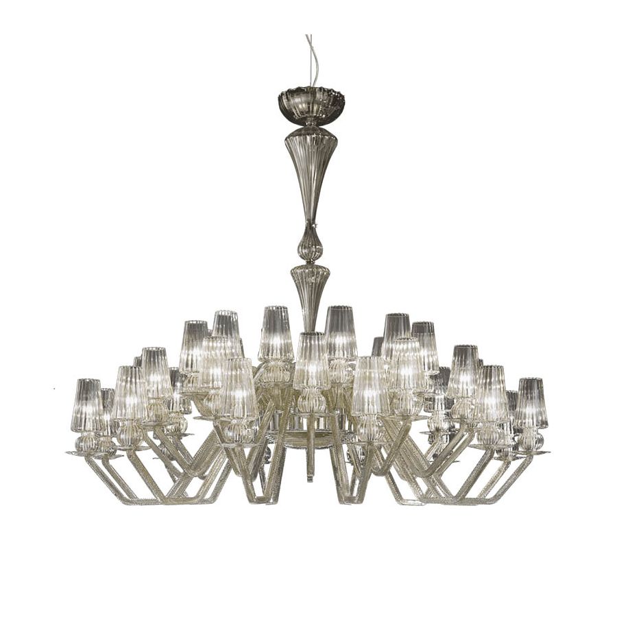 Chandelier / Iron Grey finish / Teak glass colour / 36 lights (cm.: 260 x 193 x 193 / inch.: 102.36" x 75.98" x 75.98")