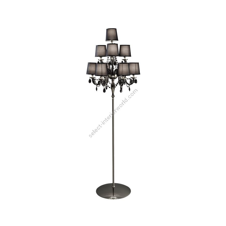 Chandelier / Iron Grey finish / Black glass / Ponge-black fabric shade / SW®E Jet pendants / 10 lights (cm.: 190 x 58 x 58/ inch.: 74.8" x 22.83" x 22.83")
