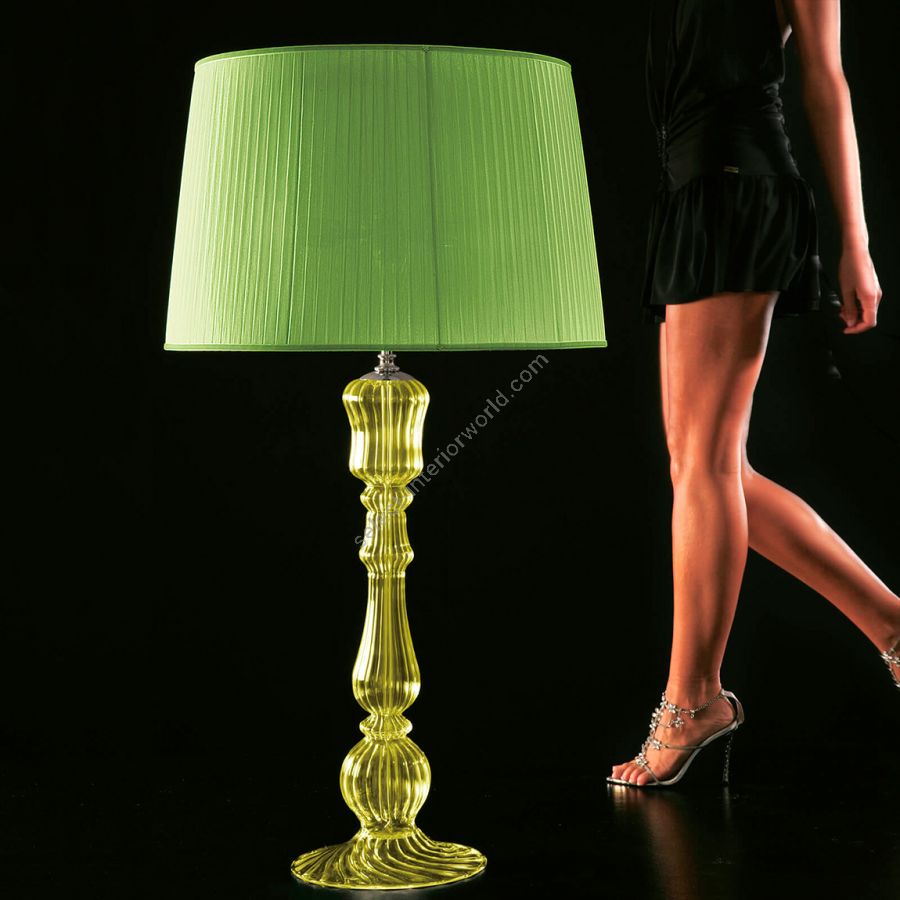 Floor led lamp / Chrome finish / Acid green glass / Organza-acid green lampshade