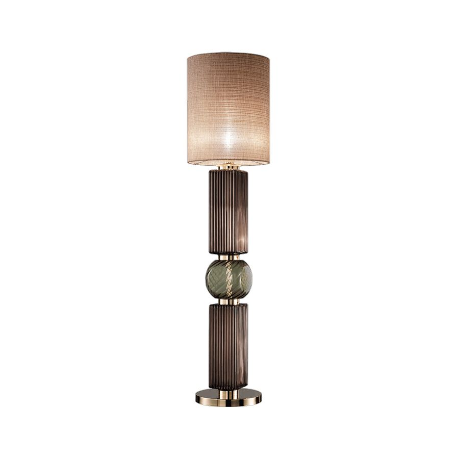 Floor lamp / Light Gold finish / Green Ruled glass / Brown lampshade