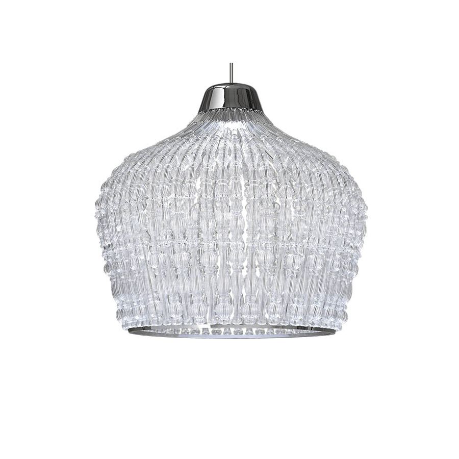 Pendant lamp / Chrome metal structure / Transparent blown glass