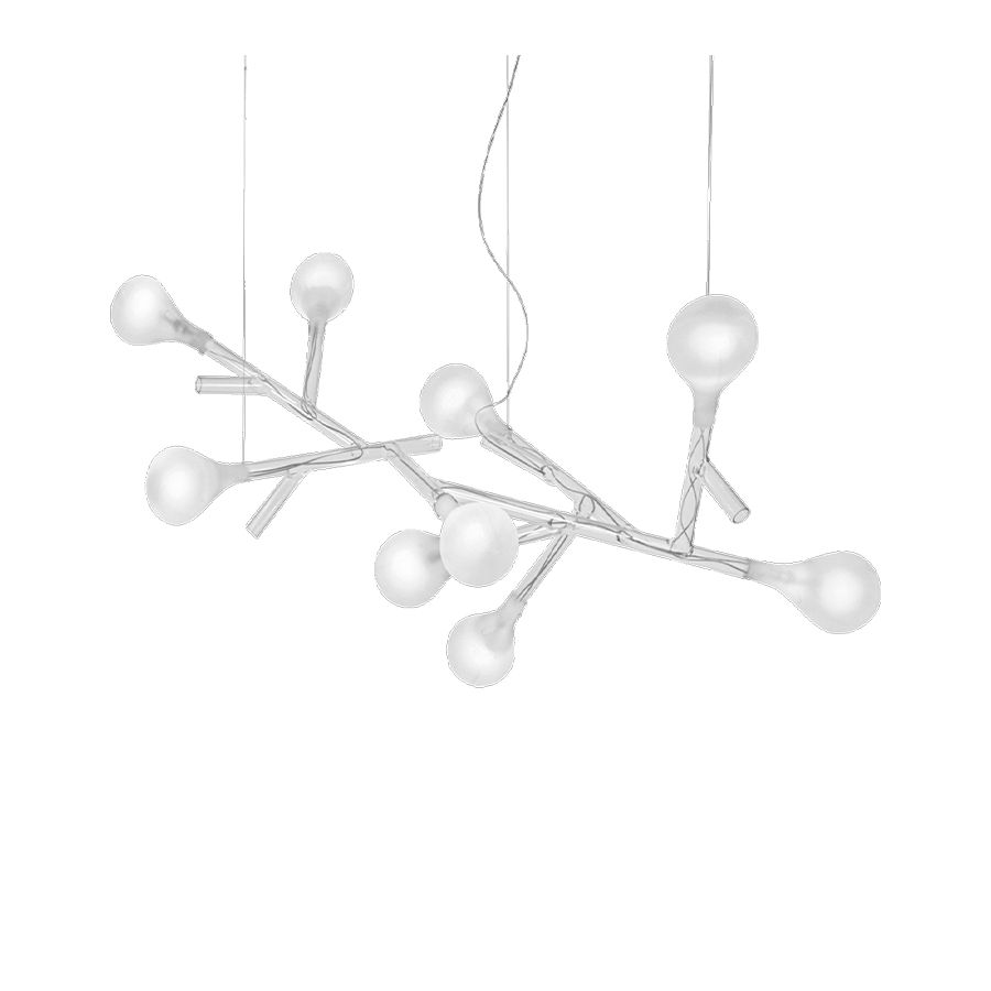 Pendant lamp / Chrome finish / Transparent glass tubes / Satin glass diffusers