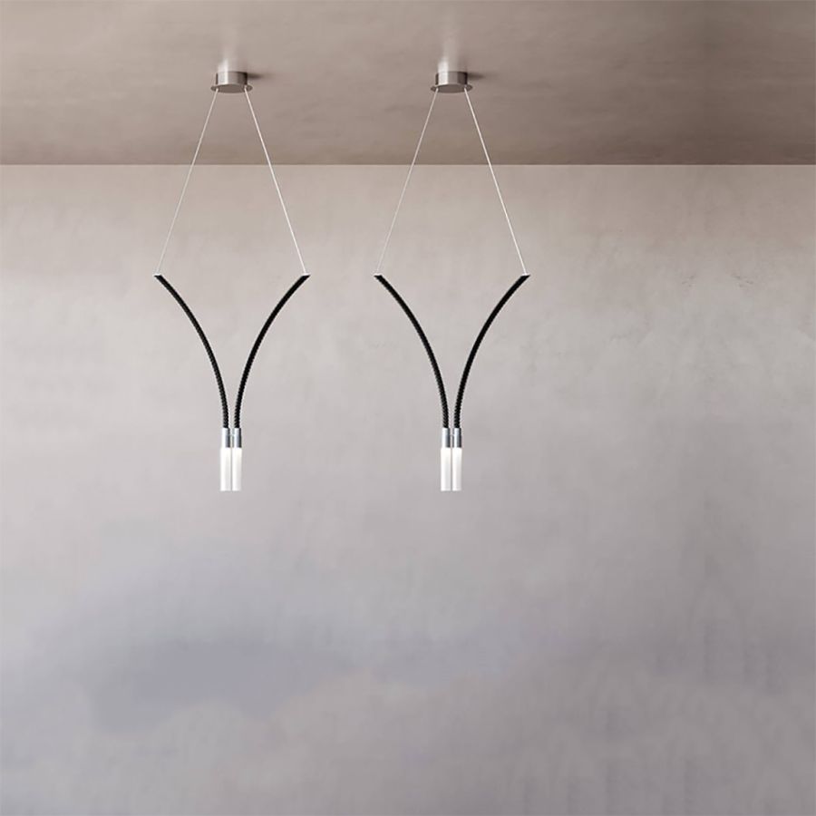 Pendant lamp / Chrome finish / Black glass