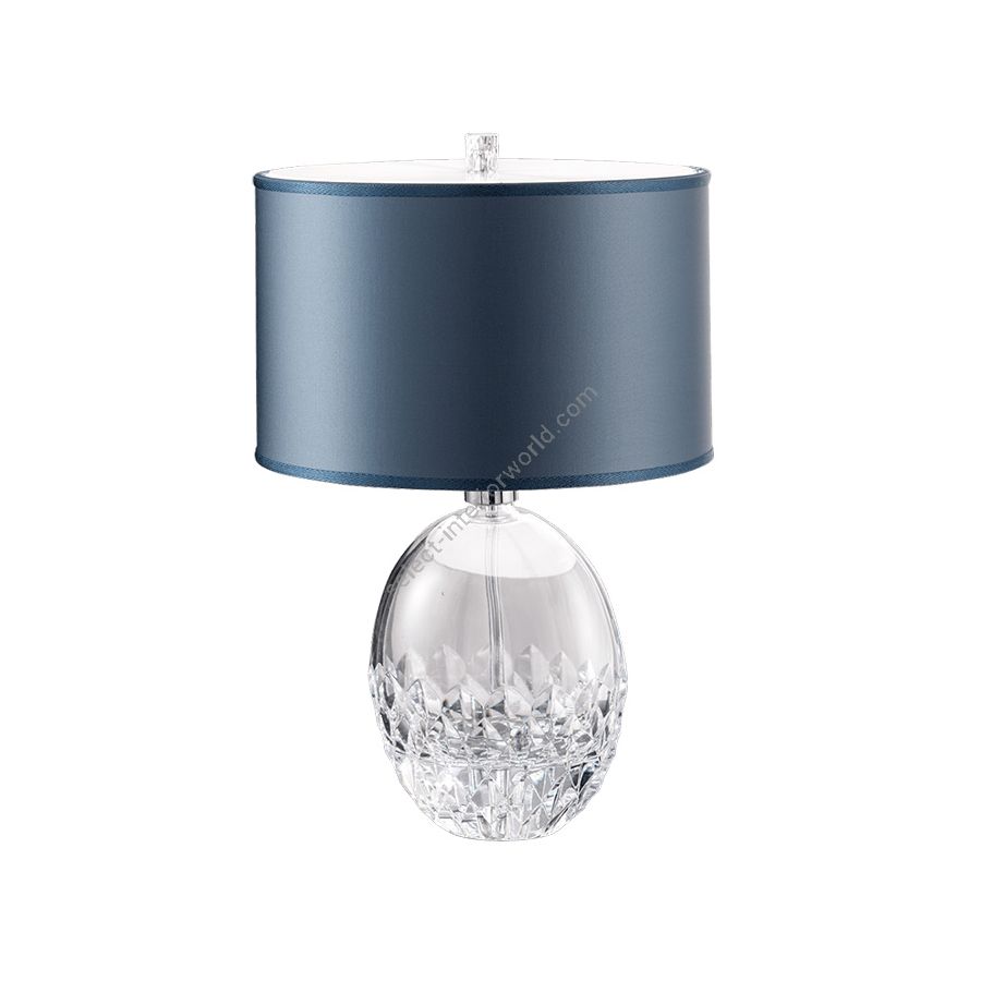 Table lamp / Chrome finish / Transparent glass / Mid Blue fabric lampshade