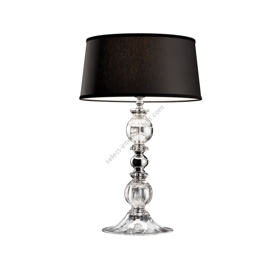 Table lamp / Chrome finish / Transparent glass / Ponge-black fabric lampshade
