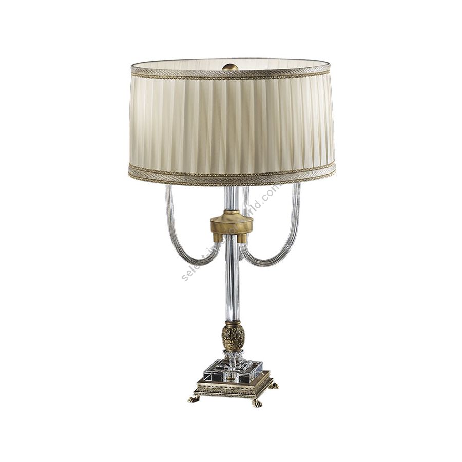 Table lamp / Antique Gold finish / Transparent glass / Ponge-beige fabric lampshade