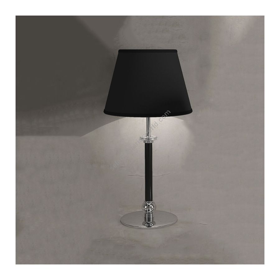 Table lamp / Black finish / Transparent glass / Cotton-black lampshade / Size - cm.: 58 x 30 x 30 / inch.: 22.83" x 11.81" x 11.81"