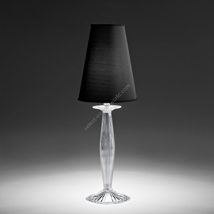 Table lamp / Shiny Nickel finish / Transparent glass / Black fabric lampshade / Size - cm.: 64 x 20 x 20 / inch.: 25.2" x 7.87" x 7.87"