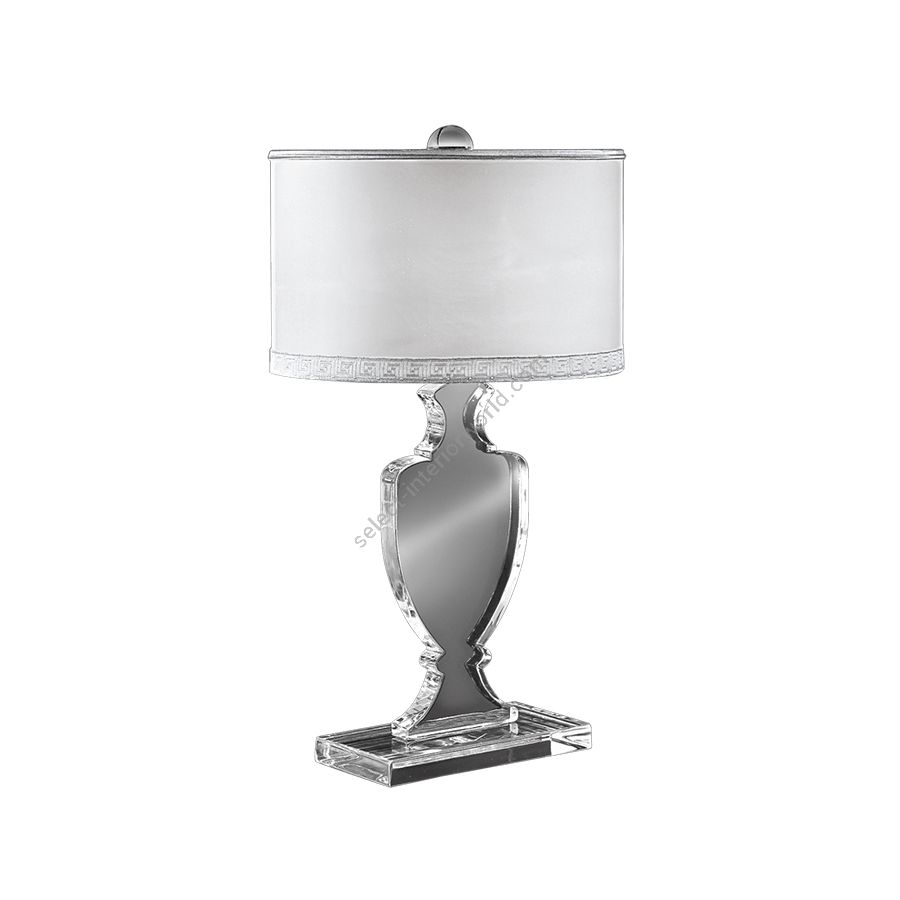 Table lamp / Chrome finish / Transparent glass / Ponge-ivory fabric lampshade