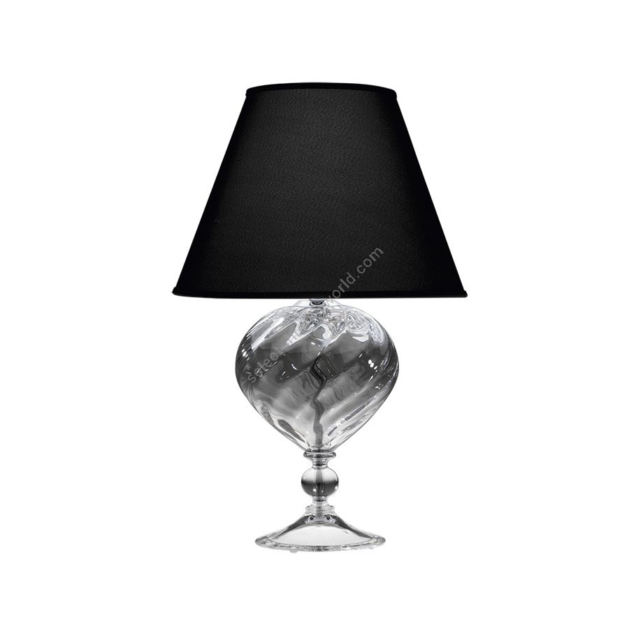 Table lamp / Shiny Nickel finish / Transparent glass / Ponge-black fabric lampshade