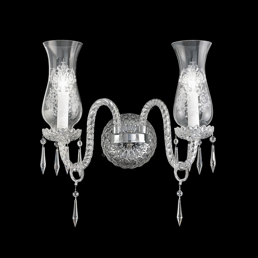 Wall lamp / Transparent glass / Swarovski Elements pendants / Size - cm.: 43 x 36 x 25 / inch.: 16.9" x 14.2" x 9.8"