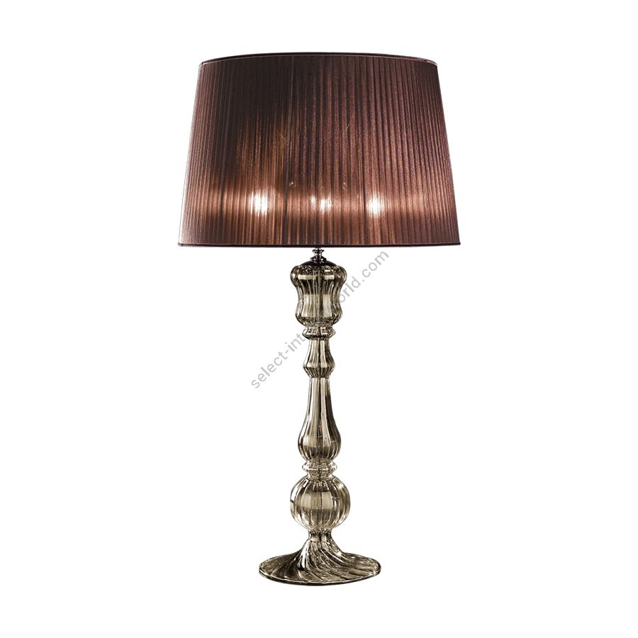 Floor led lamp / Iron Grey finish / Teak glass / Organza-brown lampshade