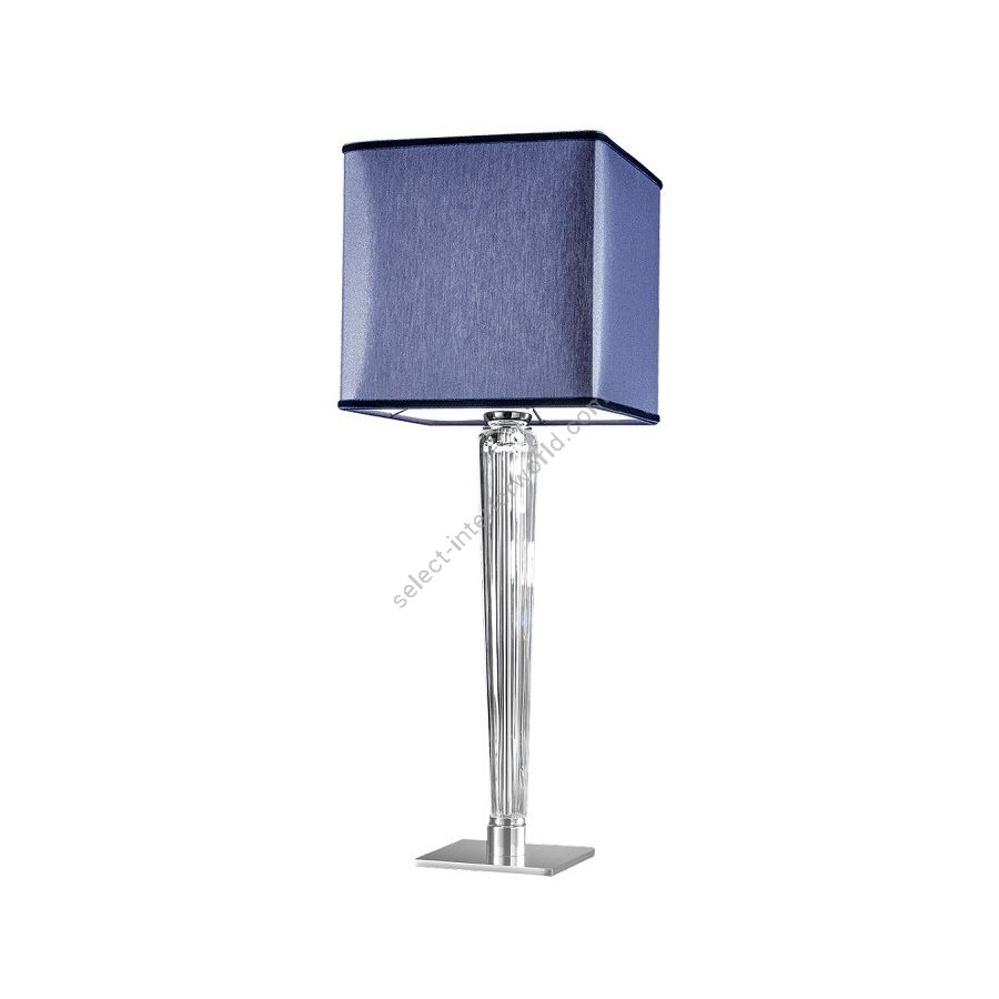 Table lamp / Chrome finish / Transparent glass / Blue fabric lampshade