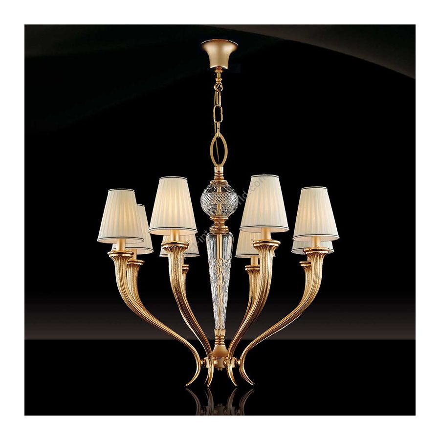 Antique Gold Plated Finish / With White Pleated Lamp Shades