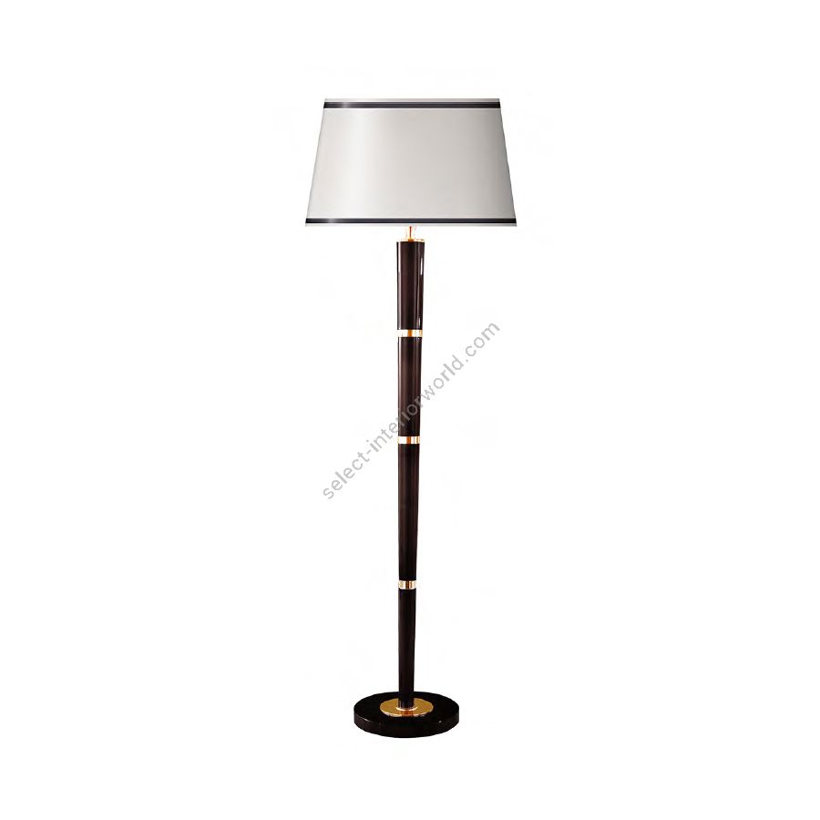 Floor lamp / Polished Brass metal and Shadowed Walnut, High Gloss wood
