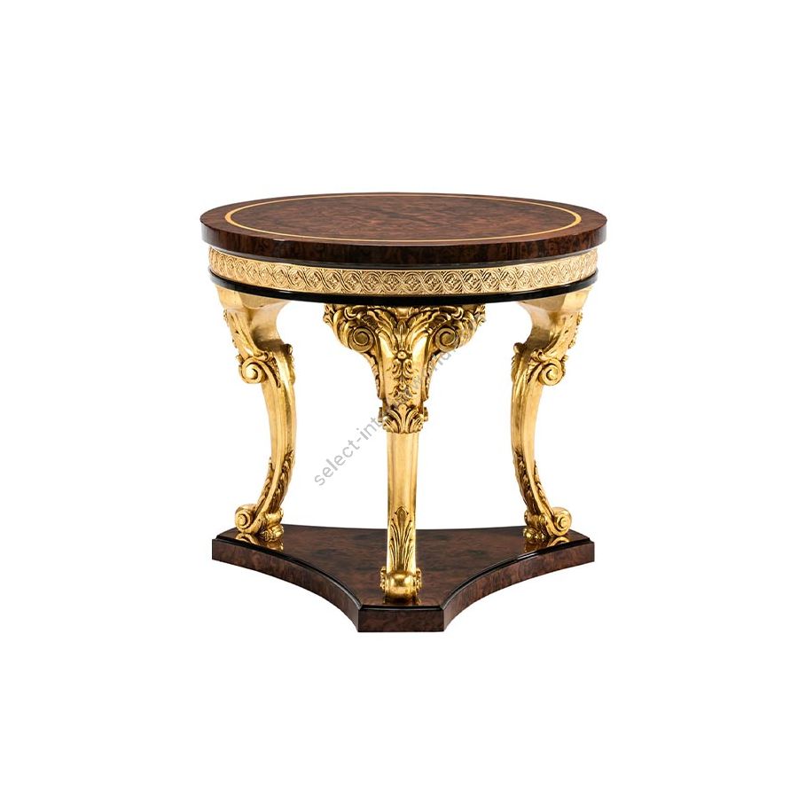Side table / Walnut, Old Gold Leaf wood / Antique Gold Plated finish