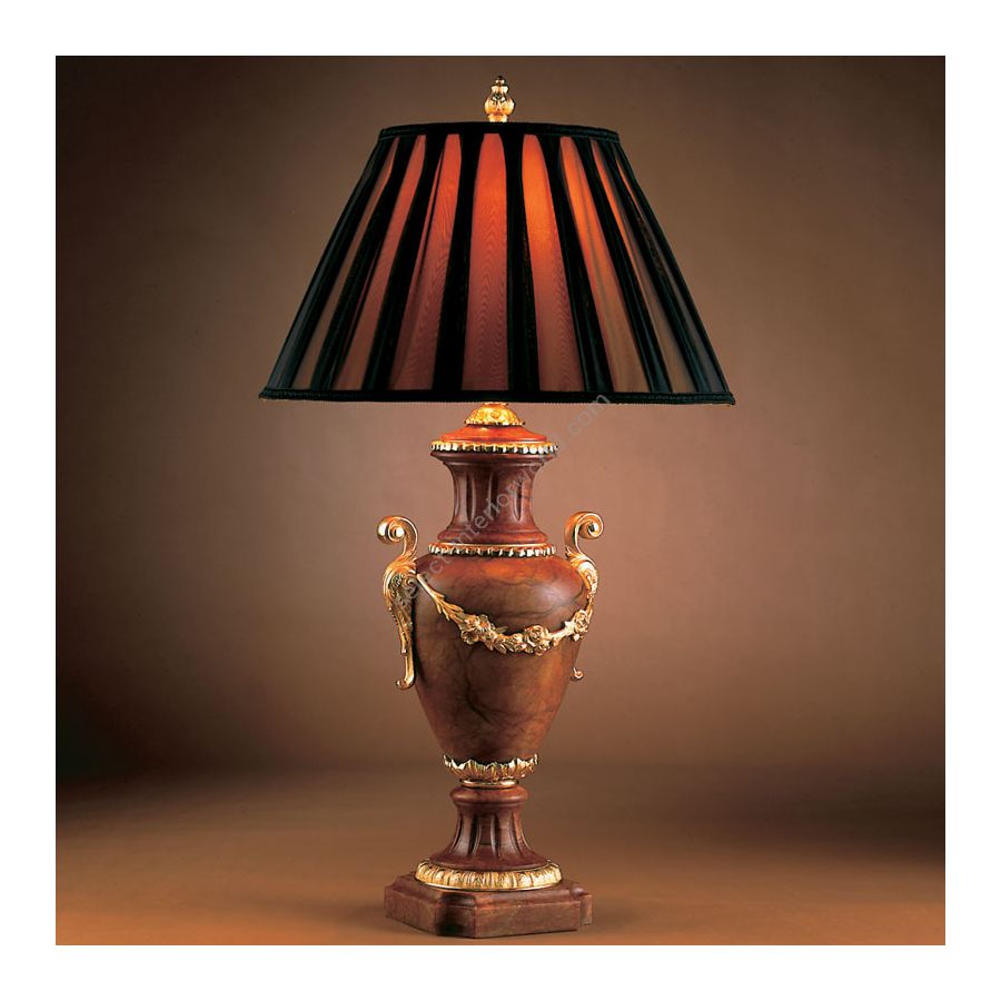 Antique Gold Plated finish / Brandy Alabaster / With Black-Gold lampshade