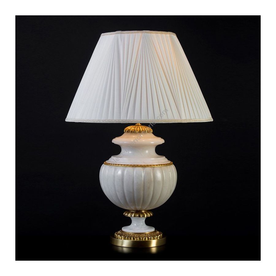 French Gold finish / Beige Curb lamp shade / White Alabaster leg