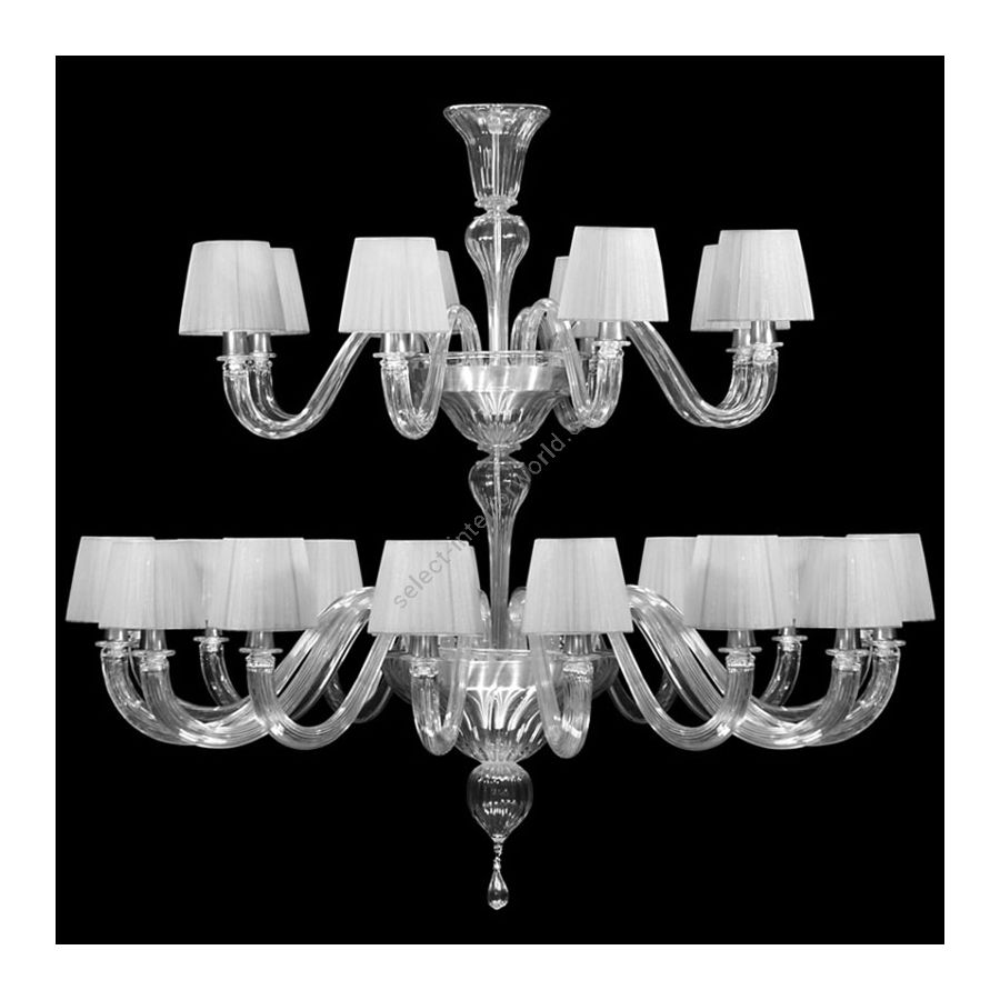 Nickel Finish / Clear Glass / Light Gray Lampshades / 24 lights (cm.: 110 x 120 x 120 / inch.: 43.3" x 47.2" x 47.2")