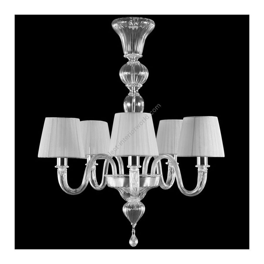 Nickel Finish / Clear Glass / Light Gray Lampshades / 5 lights (cm.: 70 x 60 x 60 / inch.: 27.6" x 23.6" x 23.6")