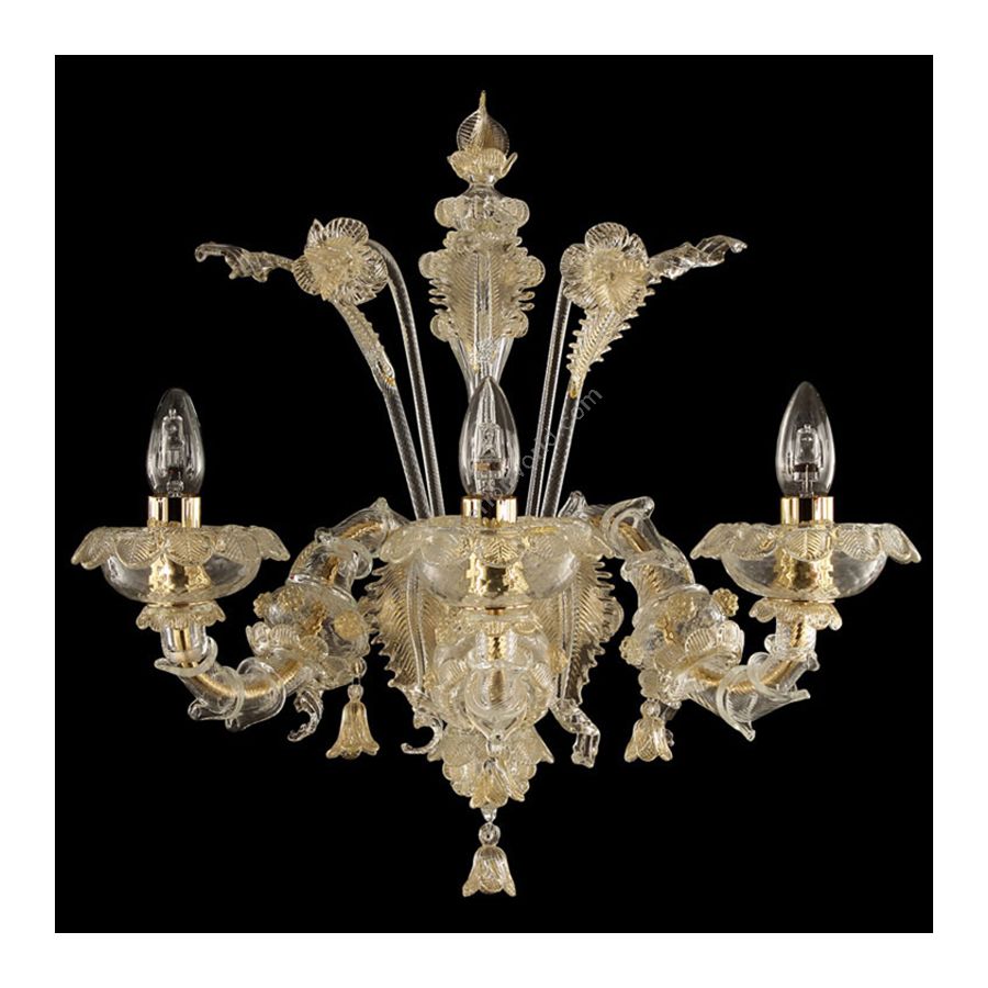 Gold Finish / Clear with Gold Glass / 3 lights (cm.: 40 x 50 x 50 / inch.: 15.75" x 19.69" x 19.69")