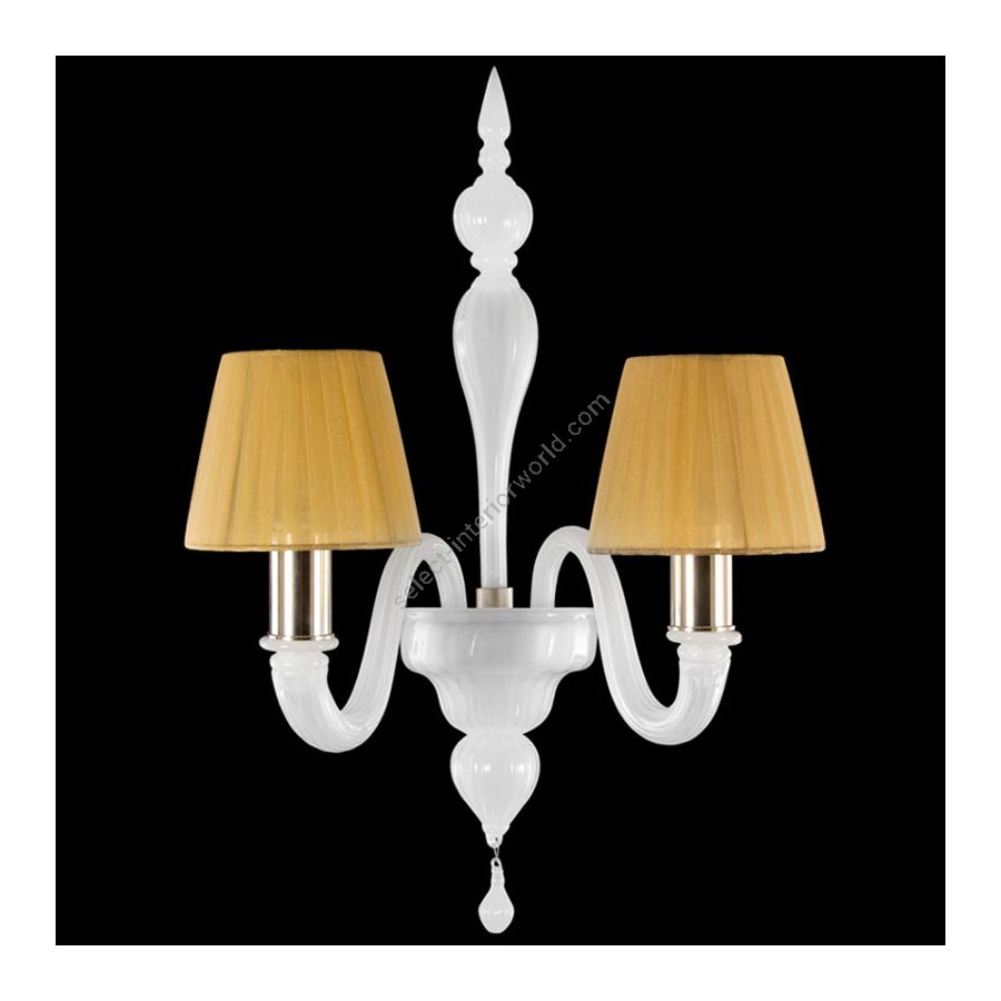 Gold Finish / White Silk Glass / Amber Lampshades