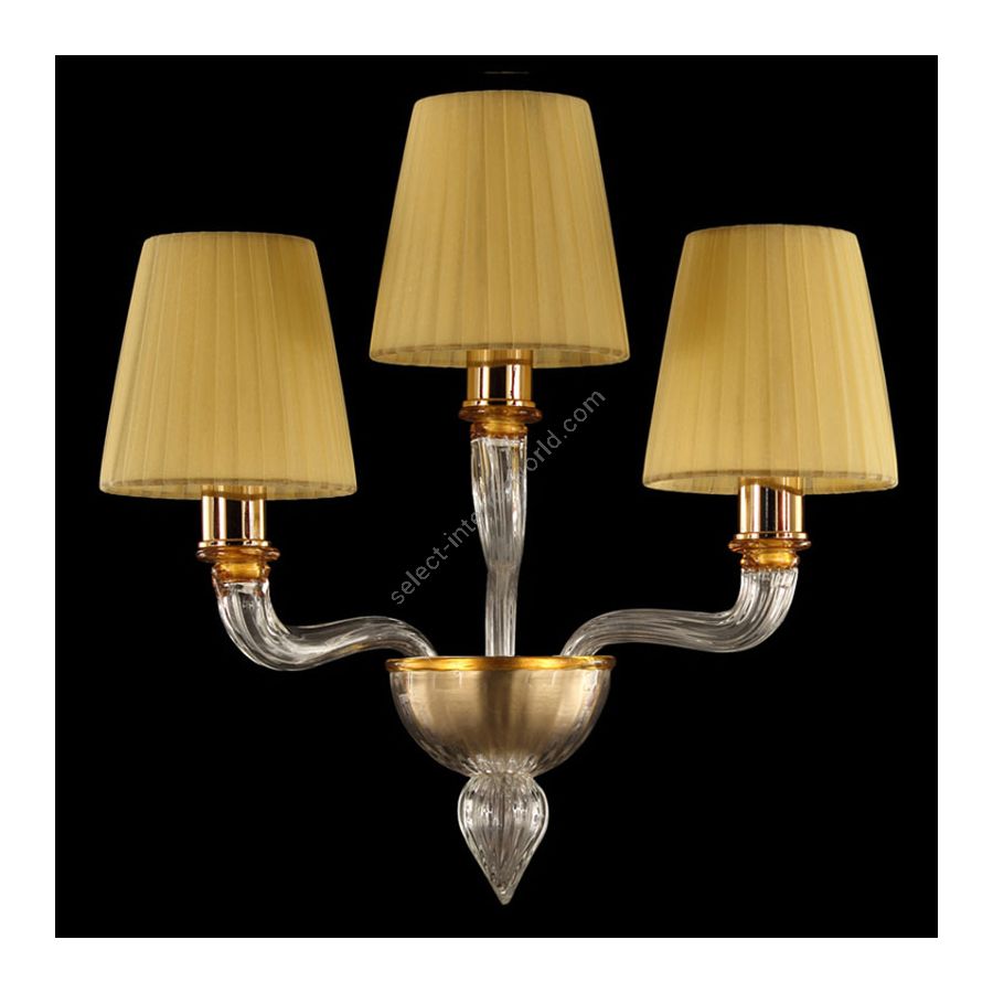 Gold Finish / Clear Amber Glass / Amber Lampshades / 3 lights (cm.: 40 x 40 x 40 / inch.: 15.75" x 15.75" x 15.75")