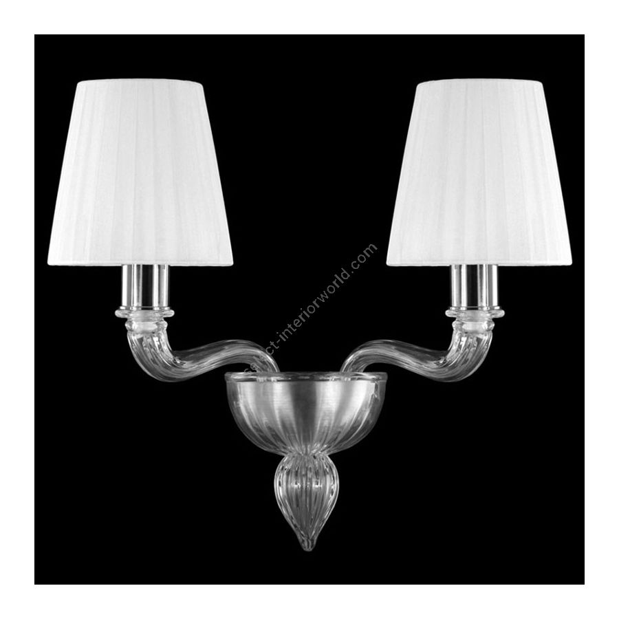 Nickel Finish / Clear Glass / White Lampshades / 2 lights (cm.: 30 x 35 x 30 / inch.: 11.82" x 13.78" x 11.82")