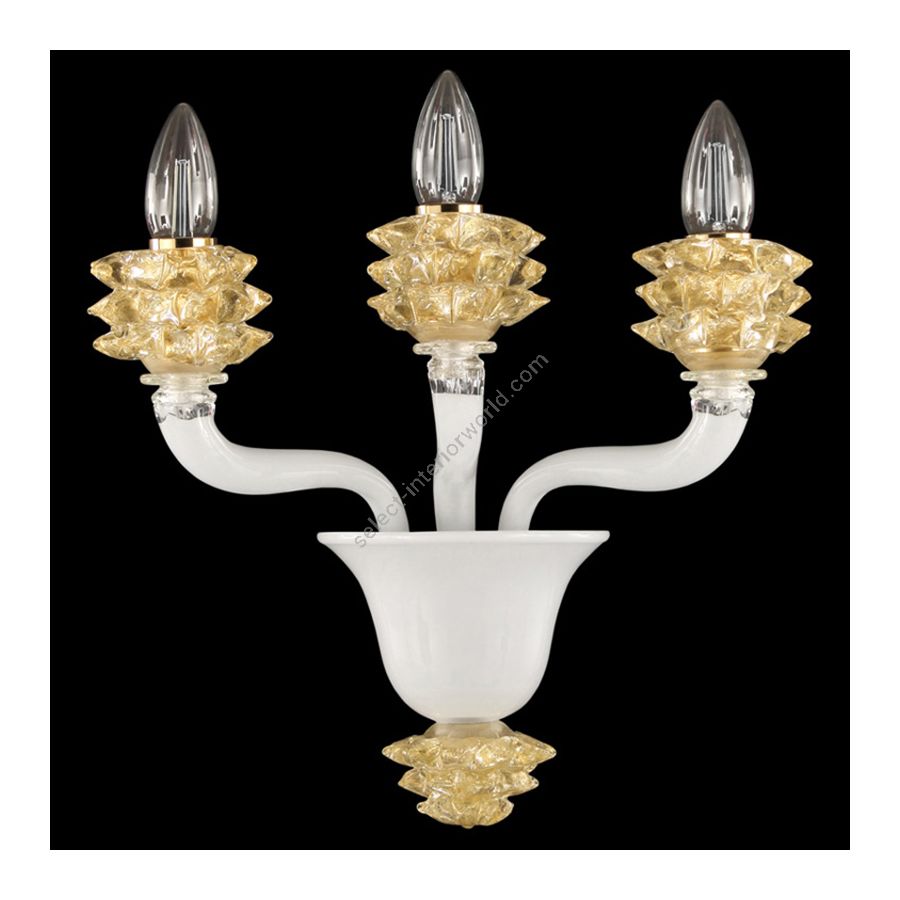 White Clear and Gold Glass / 3 lights (cm.: 35 x 30 x 35 / inch.: 13.77" x 11.81" x 13.77")
