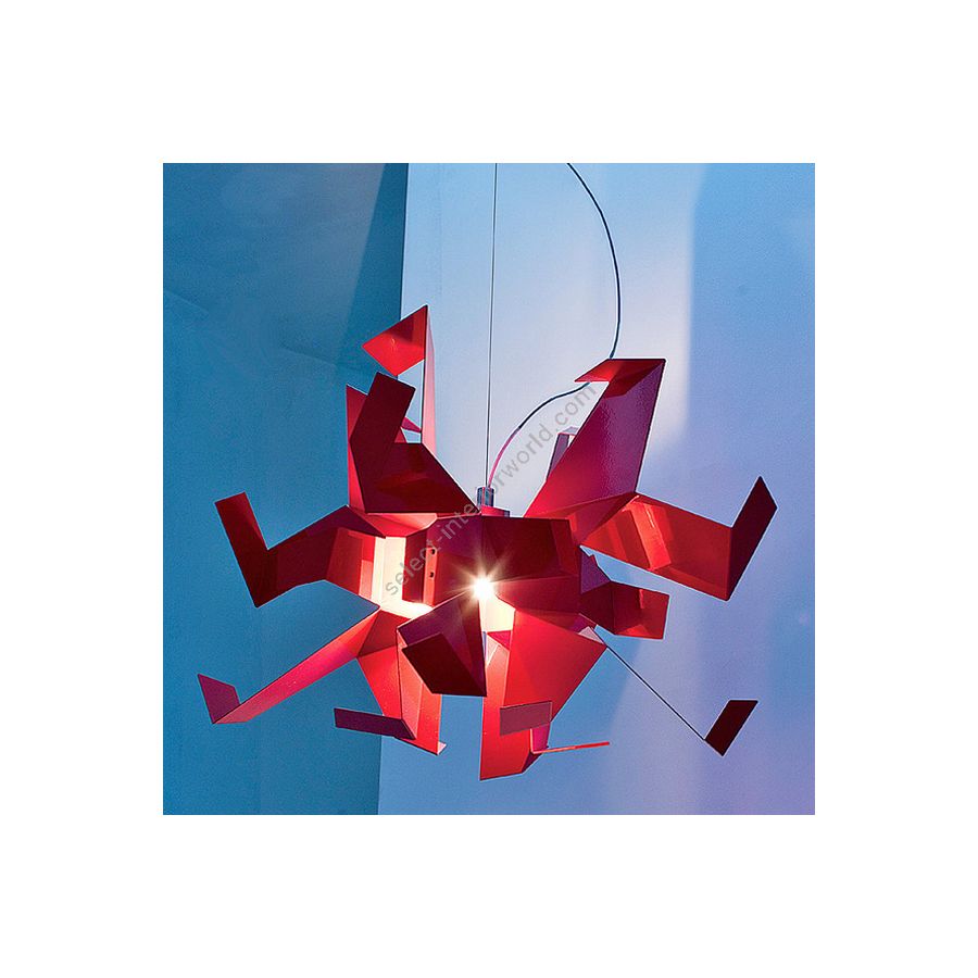 Pendant lamp / Semi gloss red steel finish / 1 light (cm.: 225 x 65 x 65 / inch.: 88.58" x 25.59" x 25.59")