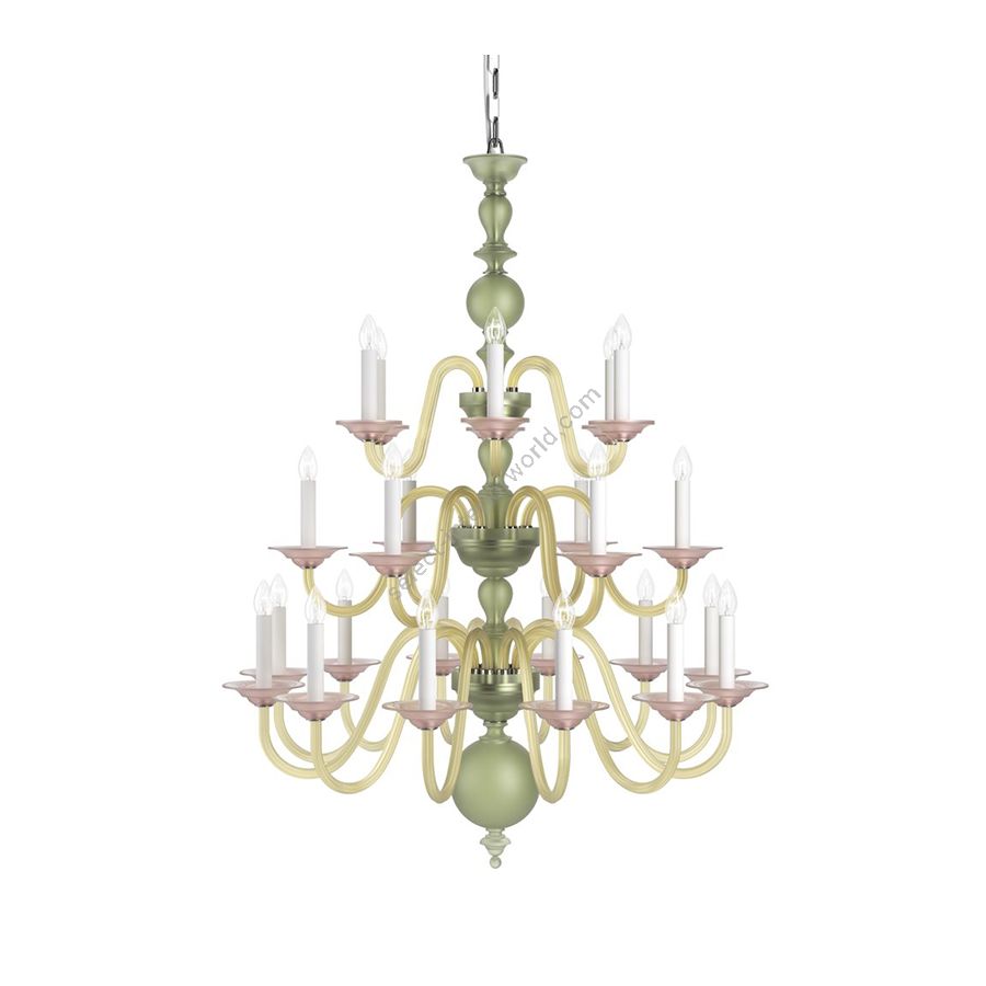 Chrome Finish / Green Frosted, Amber Frosted and Rose Frosted color of Glass / 24 lights (cm.: H 131 x W 99 / inch.: H 51.6" x W 39")