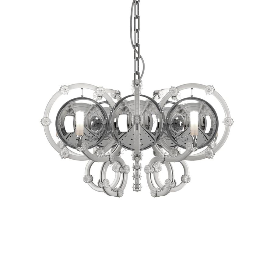 Small Chandelier / Satin Nickel finish (Opal White glass with Silver spheres)