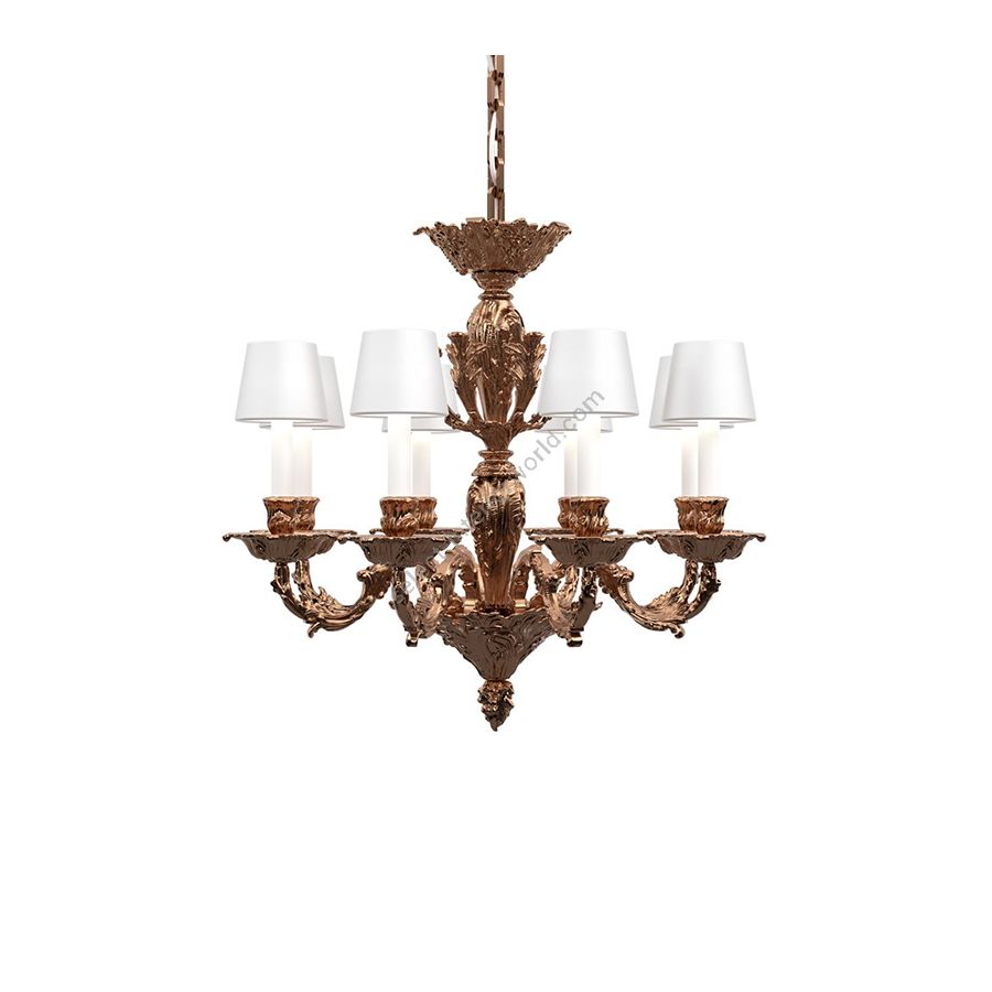 Copper Brass Finish / White Silk Lamp Shades / 8 lights (cm.: H 71 x W 75 / inch.: H 27.9" x W 29.5")