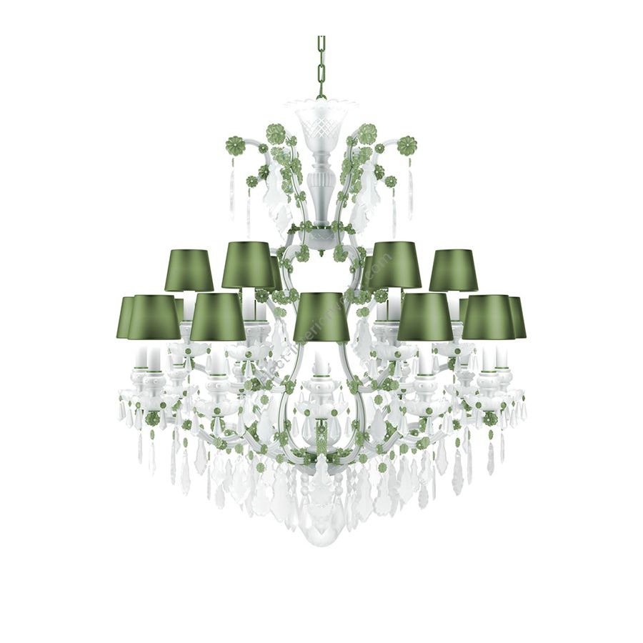 Powder-coated Green Matte Steel Finish / Green Silk Lamp Shades / 18 lights (cm.: H 110 x W 100 / inch.: 43.3" x W 39.4")