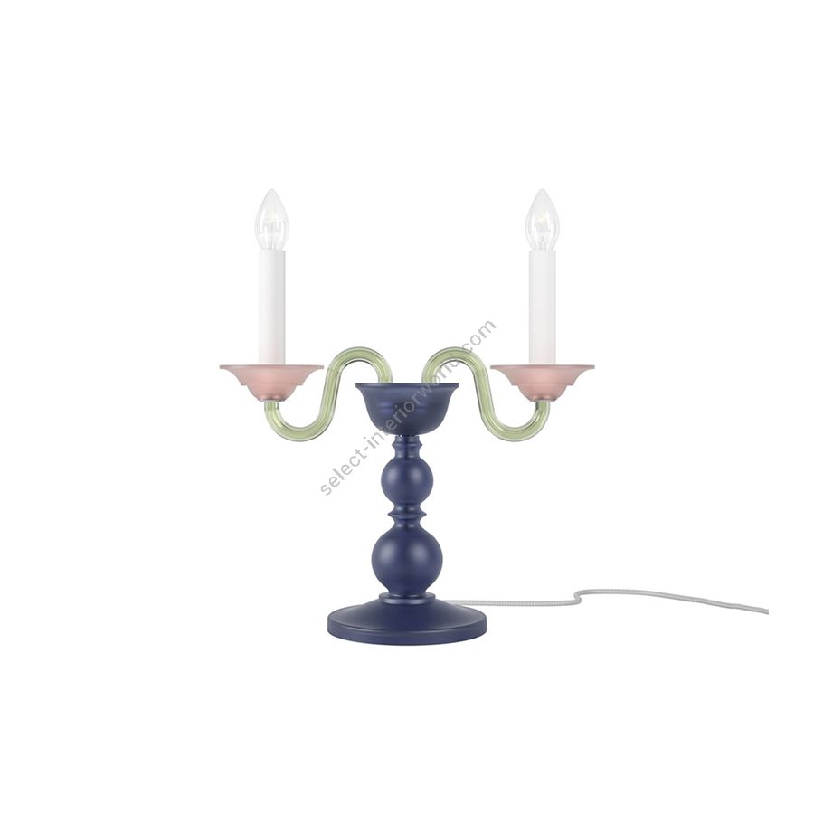 Luxurious and Elegant Table Lamp, Two Candles / Dark Blue Frosted and Rose Frosted glass colour