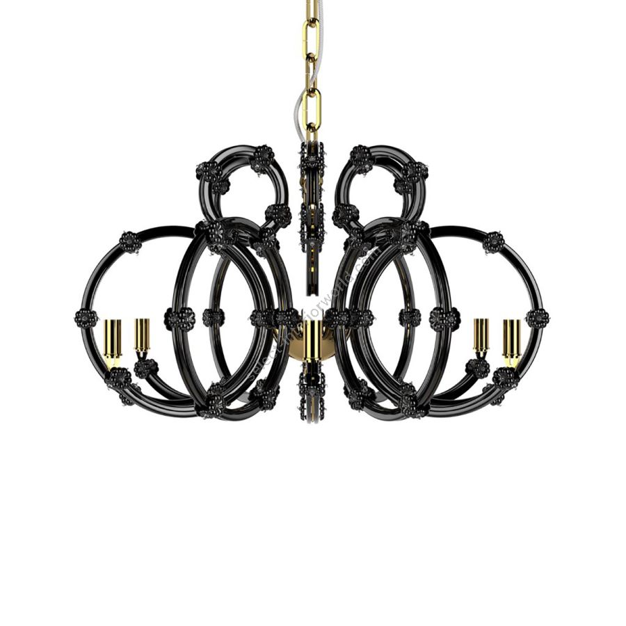 Small Chandelier / Gold metal with Black glass