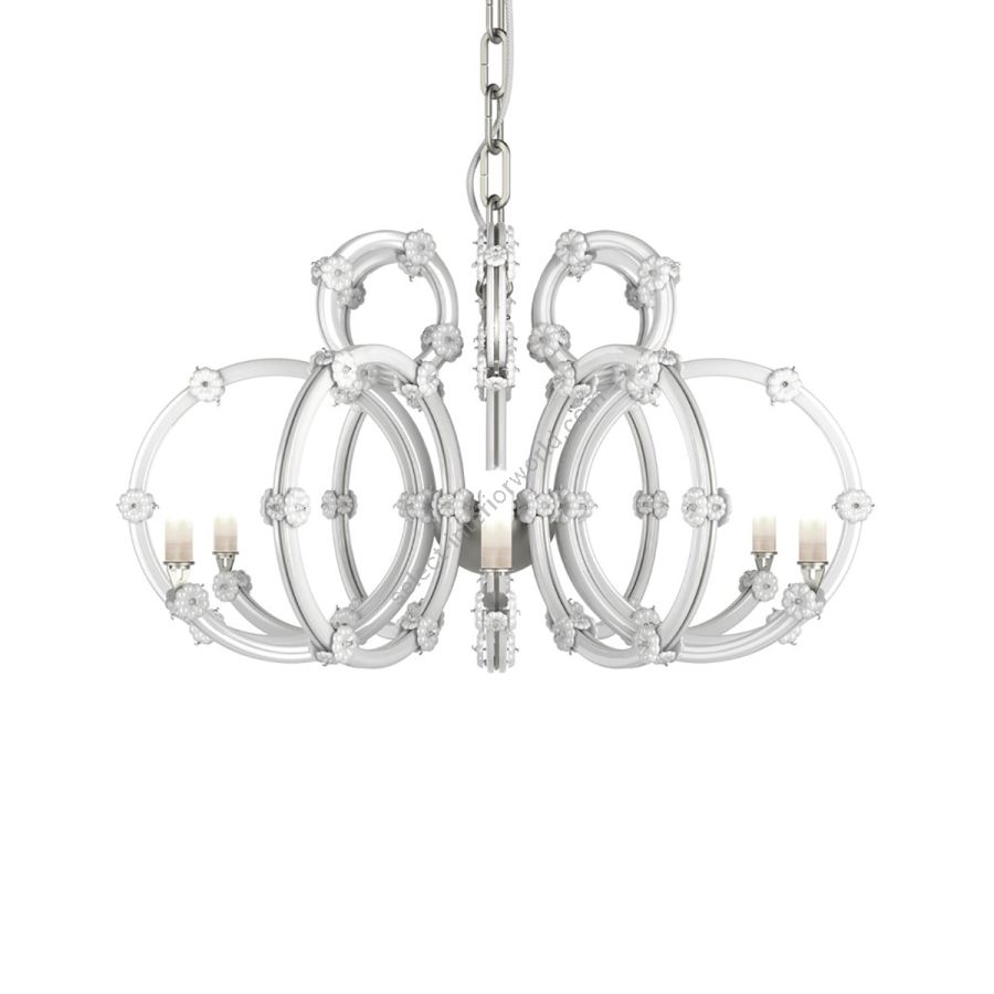 Small Chandelier / Satin Nickel metal with Opal White glass