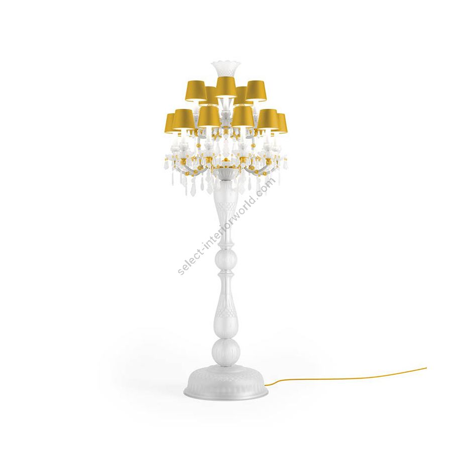 Luxury Floor Lamp / French historic style / Amber Silk lampshades / Amber Matte metal details / Opal White Frosted glass
